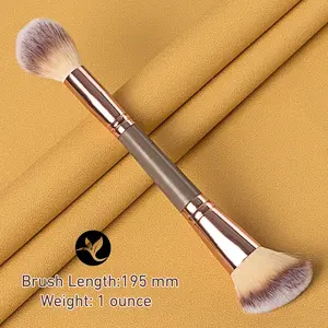 Double-ended Angled/Round Top Foundation Makeup Brush for Beauty Blending Liquid Powder, Concealer Cream Cosmetics Blush Makeup Brush (Brown)