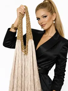 SILK THREADS LUXURY BAG CHAMPAGNE Silk Thread Bag Beaded Handbag Luxury Handmade Bag Artisan Handbag