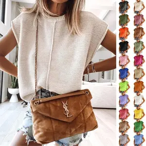 Goranbon Womens Tank Tops Summer Causal Loose Fit Cap Sleeve Crew Neck Knit Lightweight Sweater Pullover Top Green