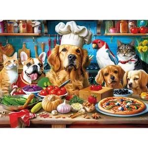 500 Piece Jigsaw Puzzles for Adults Funny Puppy Animal Food Kitchen Theme Challenging for Pet Lovers Great for Family Game Night Activity Gift 20.5×15 in