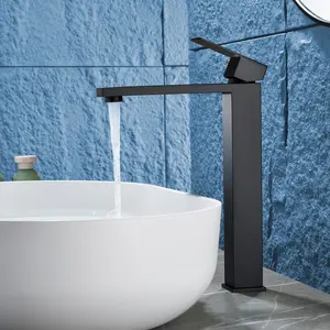 Stainless Steel Bathroom Vessel Sink Faucet Deck Mount Single Handle Tall Lavatory Faucet with Popup Stopper - Matte Black, Brushed Nickel, Brushed Gold