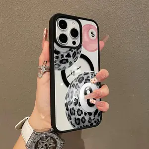 Trendy Magnetic Case,phone Case Suitable for Iphone 11/12/13/14/15/16/17 Pro Promax Plus Air,Leopard Print 8-Ball Art, Ultra Thin & Shockproof | Cute Pick for Girls