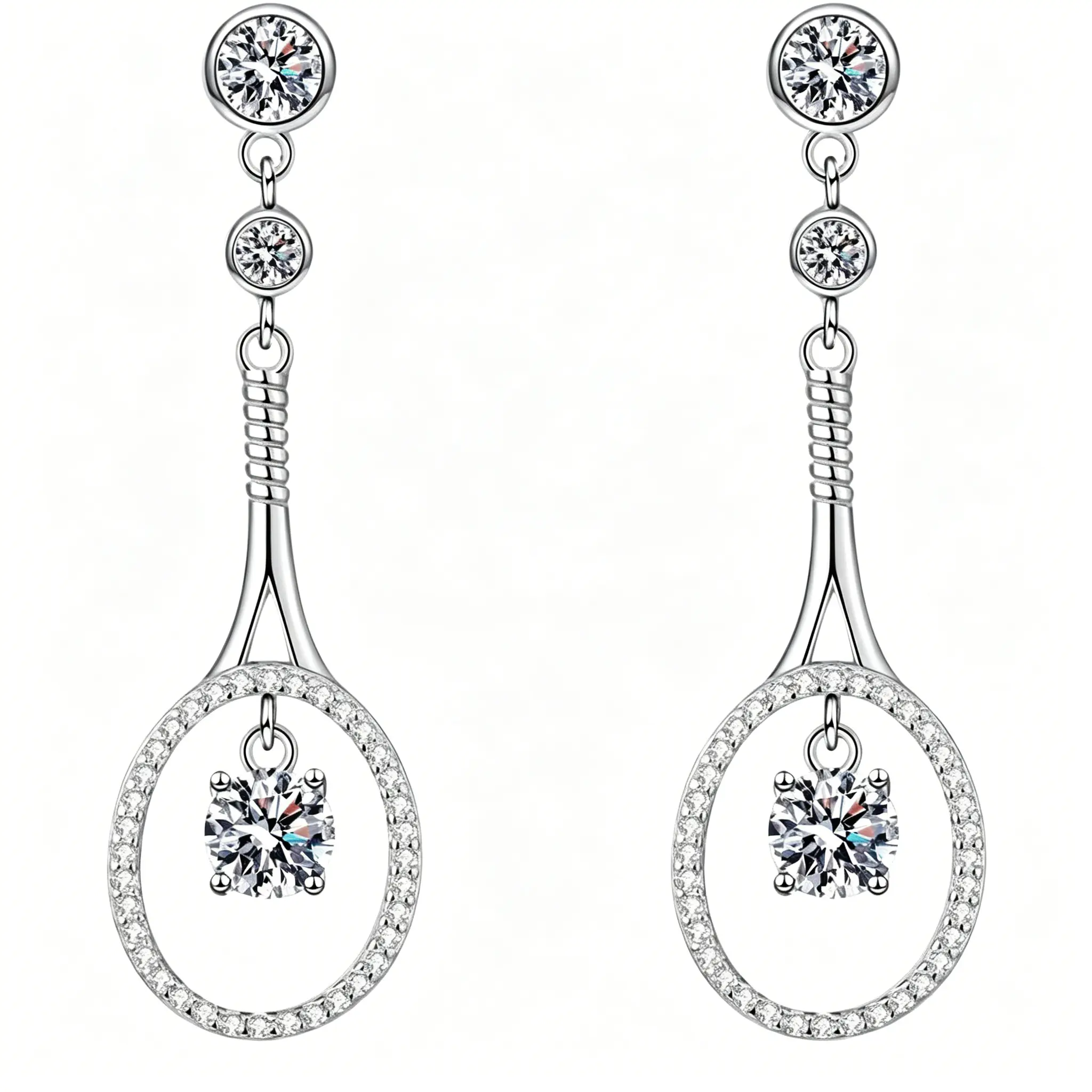 Women's 925 Sterling Silver White Gold-Plated Moissanite Circle Drop Earrings, 1ct Total (0.5ct Per Earring), Hypoallergenic Diamond-Like Non-Natural Crystal Jewelry Gift