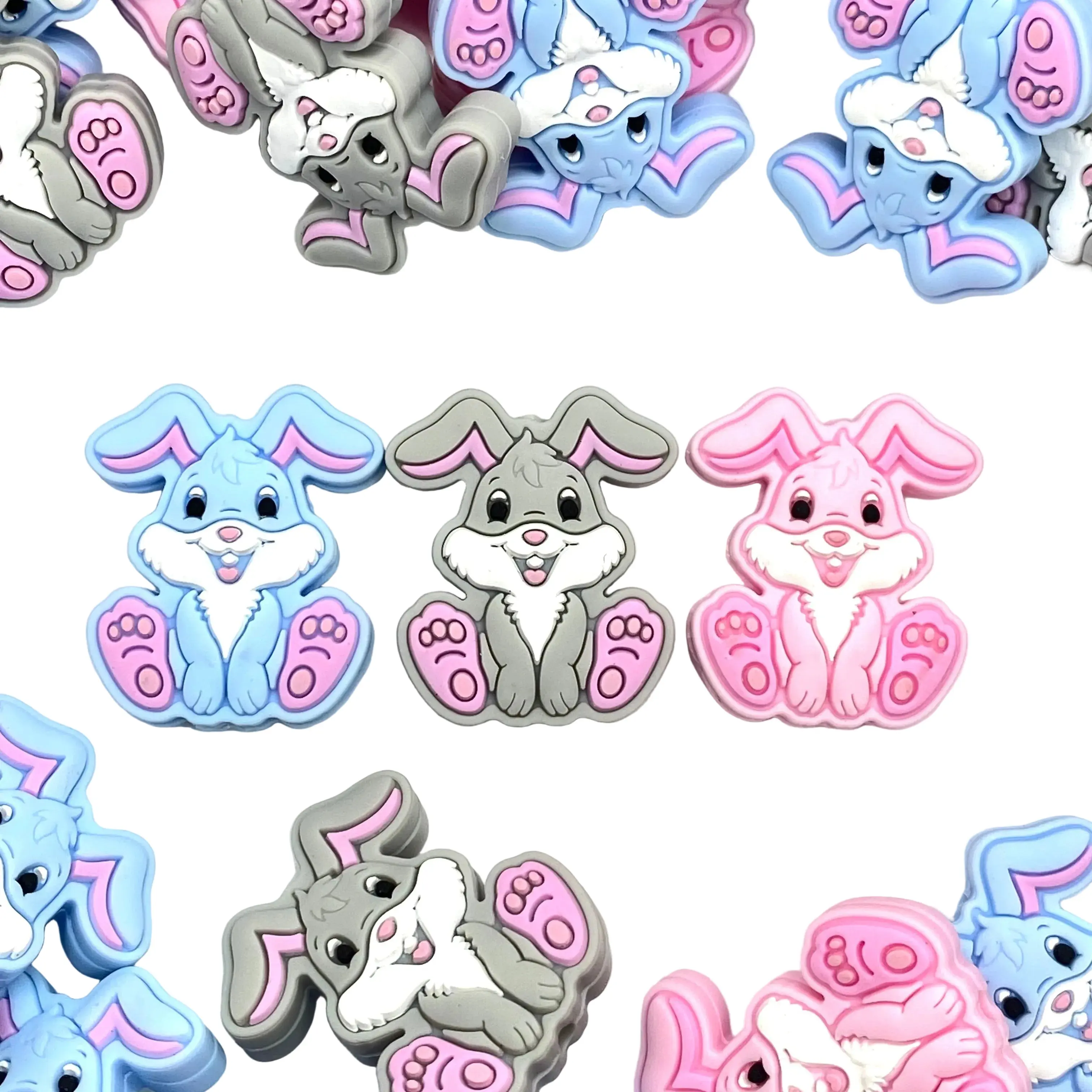 1pc Hops The Bunny Silicone Focal Beads - Cute Bunnies DIY Craft Supplies for Easter Keychains or Custom Pens