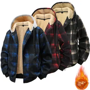 2025 Loose Version New European and American Hooded Fleece Thickened Plaid Sports Fashion Trendy Casual Outdoor Men's Warmet Coat Male Edition