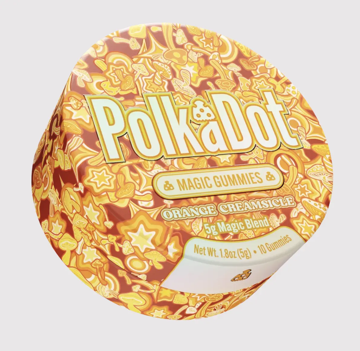 Polkadot Orange Creamsicle Gummies, 10 Count, High Potency Plant-Based Mushroom Gummies, Soft Chewy Gummies, 100% Organic Ingredients, High-Quality Formula, Freshness-Sealed, Secure Reusable Metal Tin, Travel-Friendly Packaging, Proudly Made in USA