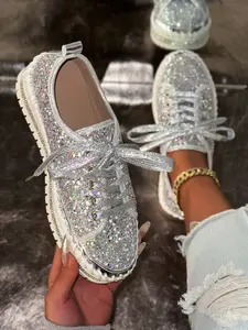 Heavy-Duty Glitter Rainbow Flash Powder Board Shoes, Thick Sole Height-Boosting Versatile Casual Sports Shoes, Trainer for Women