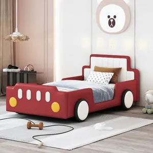 Twin Size Race Car-Shaped Platform Bed with Wheels,High-Quality Pine Wood Construction Safety Rails Easy Assembly 80x41x27 Inches,The package will be shipped in two separate parcels