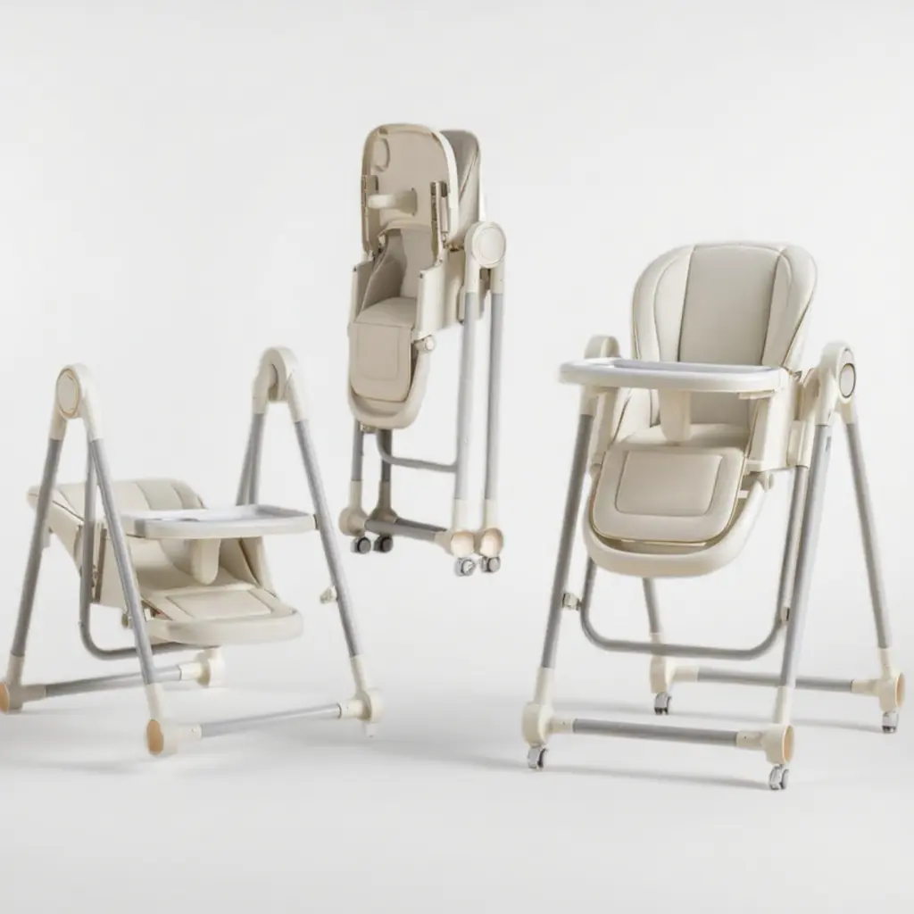Adjustable Baby High Chair & Toddler Booster Seat 3-in-1, Portable High Chair with Recline & Locking Wheels, Double Tray   Baby Seat for Ages 1-3, Easy Folding, Safe & Comfortable High Back Booster Seat for Dining table top bouncer lock