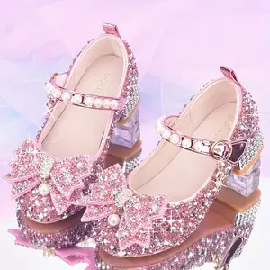 Girls' princess shoes in Silvery, elegantly host the catwalk, crystal flats for little girls, flower girl dress shoes, Youngsters's performance shoes.