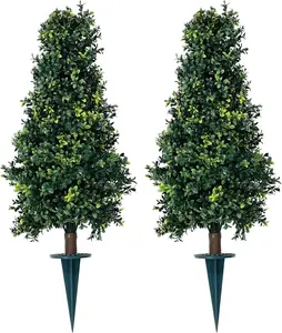 Two Artificial UV Rated 30'' Boxwood Cone Topiary w/Spike, Silk Tree Warehouse Indoor Outdoor Tree Bush Ball Plant Evergreen Pine