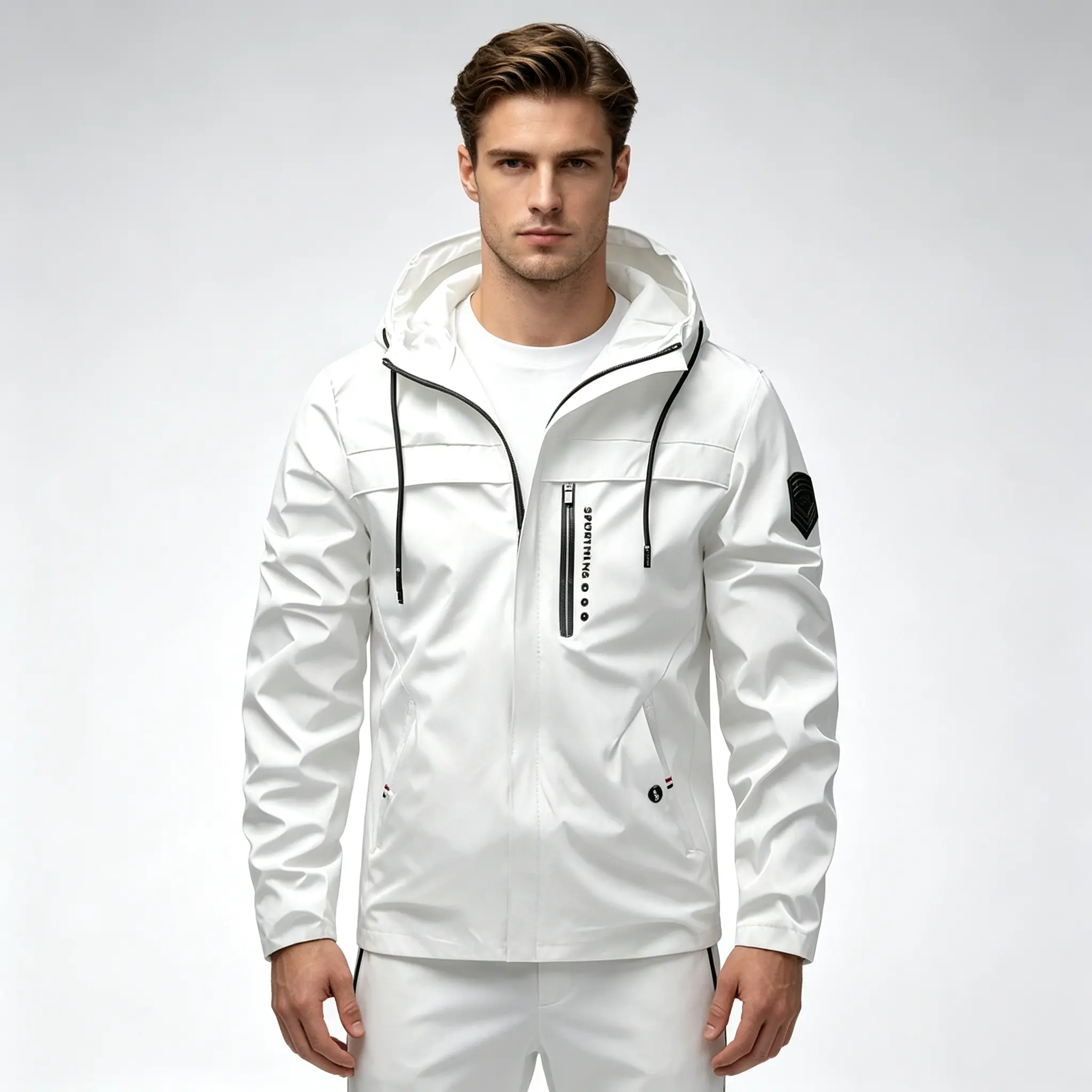 Men's Hooded Windbreaker Jacket, Menswear Water-Resistant Zip-Up Utility Outerwear, Lightweight Multi-Pocket Military Style Windproof Coat for Spring, Fall