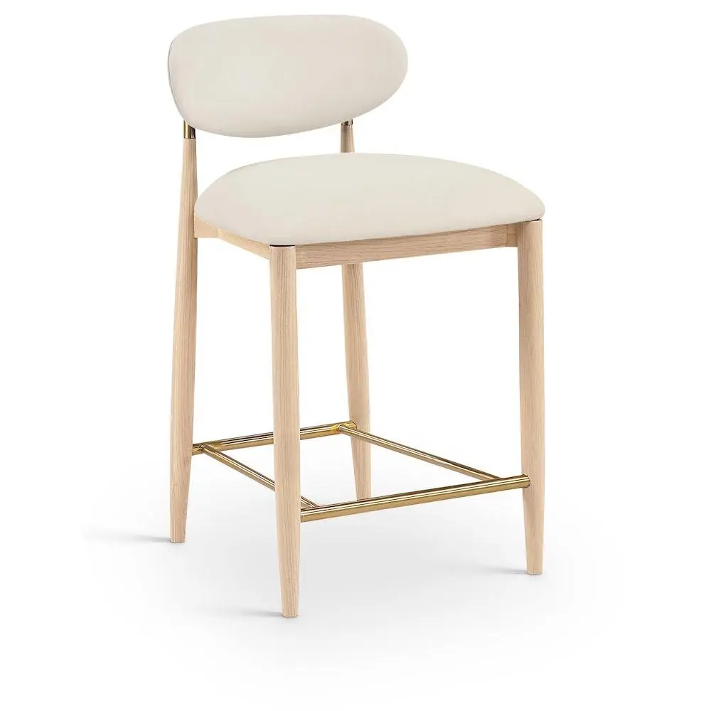 Riccio Cream Vegan Leather Upholstered Stool
