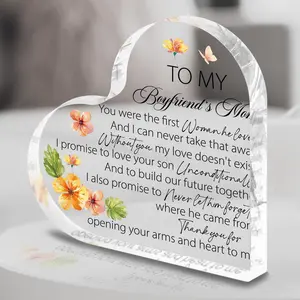 Heart Shaped Acrylic Plaque, 1 Count Flower & Letter Pattern Centerpiece Decoration, Gift for Boyfriend Mother, Grateful Birthday Gifts