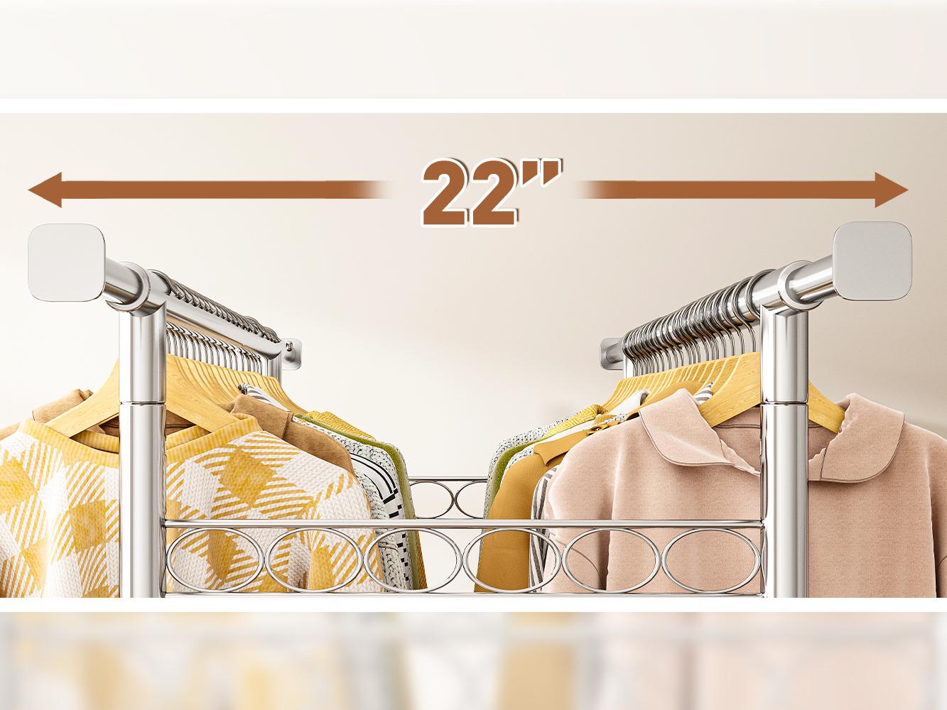 [RaybeeBrandyDay]Raybee Clothes Rack, Heavy Duty Clothing Rack Holds 441 LBS with Wheels & Shelf, Extendable, Adjustable, Commercial Garment Rack 22" D x 75" W x 68" H [BlackFridayCyberMonday]