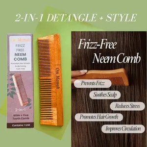 Om Mamah 2-in-1 Frizz-Free Neem Comb Detangle & Style - Unisex, Antibacterial, Antifungal, Prevents Frizz, Soothes Scalp, Promotes Hair Growth