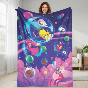 Adventure Time Cartoon Flannel Blanket Colorful Bubble Fantasy Print Soft Warm Lightweight Cozy for Bedroom Sofa Travel Picnic Camping Gift