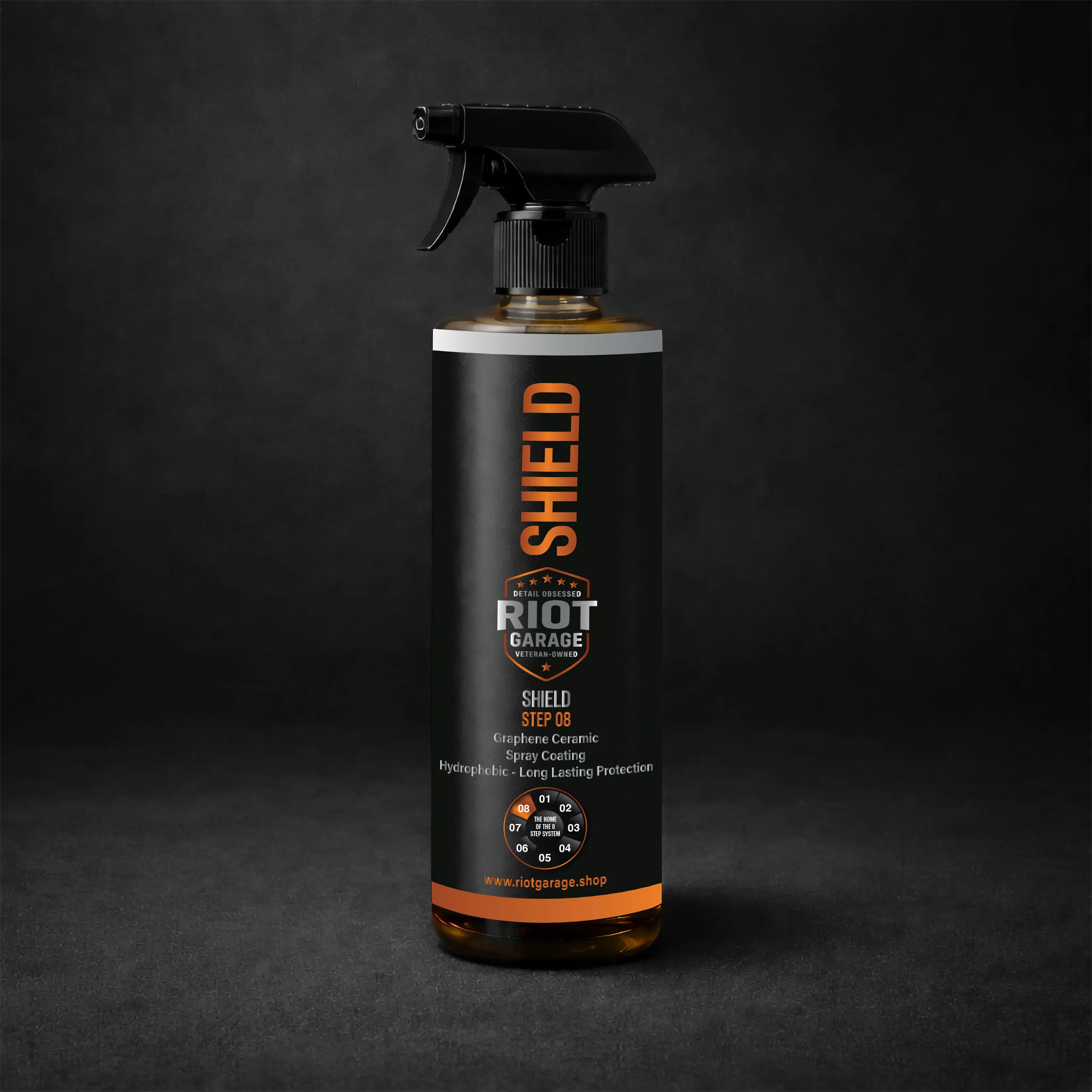 Graphene-Ceramic Hybrid Coating Spray for Automotive Paint Care, Trim & Vinyl Wraps - Riot Protocol SHIELD Step 08 Final Layer, Glossy, Durable, Extreme Hydrophobic Beading, Long-Term UV Resistant & Protection, PPF-Safe