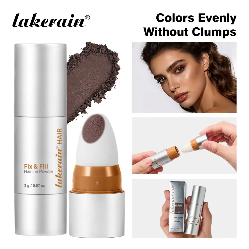 6-Color Quick Touch-Up Hairline Filler Powder & Contour Stick, 2 PC Sponge Tip, Long-Lasting Waterproof, Multi-Use as Brow Powder & Contour, Cosmetic