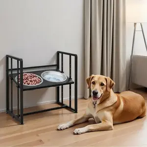 Elevated Metal Dog Bowls with adjustable height, equipped with 2 stainless steel bowls and Spill Proof Mat, suitable for food&water feeders for medium and large dogs