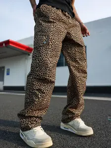 Men's Leopard Print Pants, Street Fashion Casual Loose Pants for Daily Wear, Men's Trousers for All Seasons