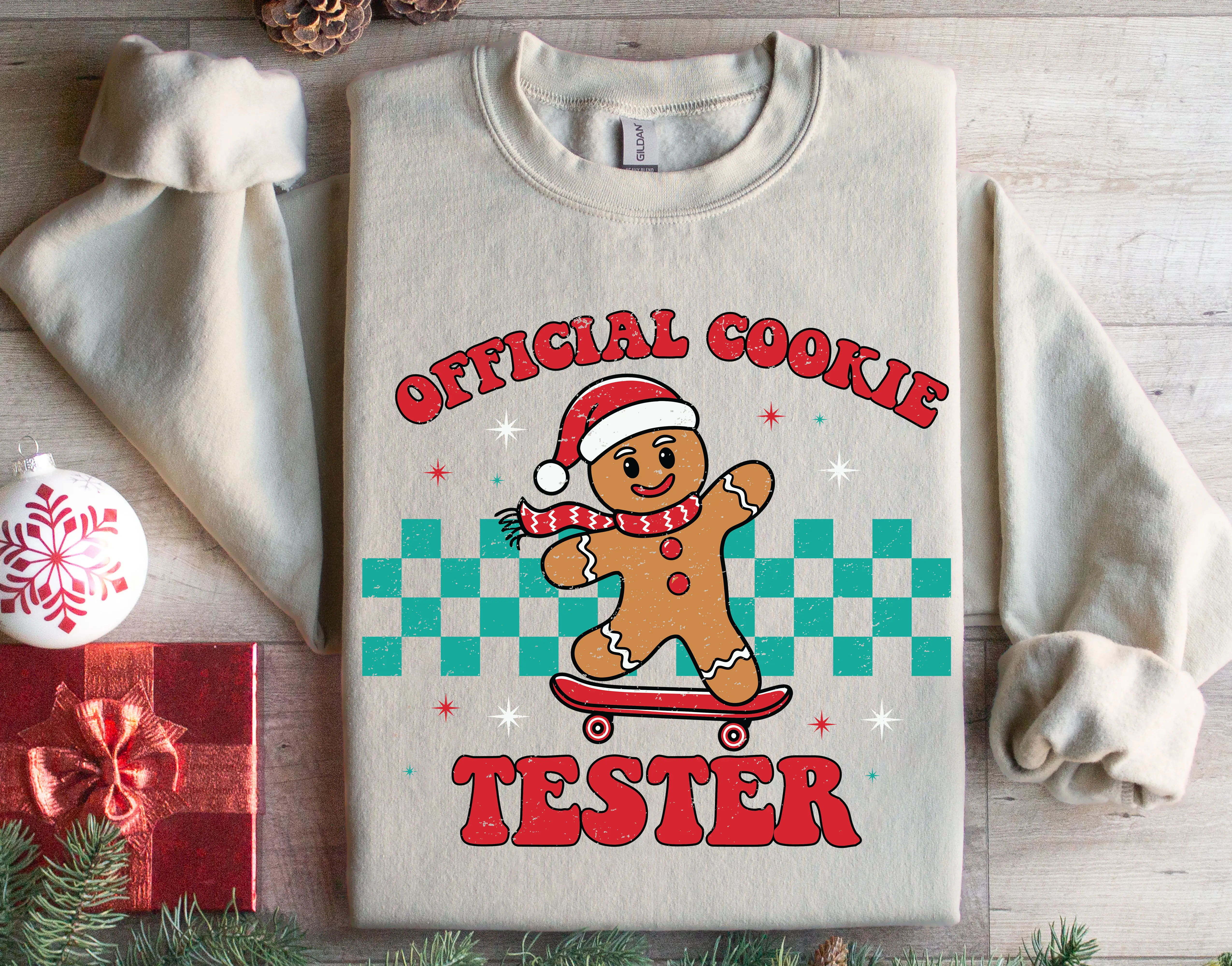 Vintage Official Cookie Tester Christmas Sweatshirt, Funny Retro Cute Party Shirt Bakery Xmas Holiday Crewneck Sweaters Gift For Women Men