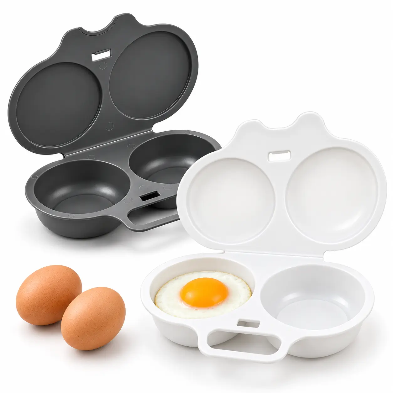 Microwave Egg Poacher with Lid, 2-Cavity Non-Stick Egg Cooker Mold, Quick Egg Steamer for Poached Eggs, Omelets & Breakfast Preparation, Easy-Clean Kitchen Gadget for Home Use