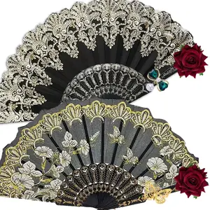 [Elegant Chinese Fans] 2/1pcs Elegant Floral Chinese Folding Fans | Portable Handheld Hand Fans with Red & Black Design, Perfect for Weddings, Parties, Performances, and Cultural Events, Traditional Chinese Fan, Intricate Craftsmanship