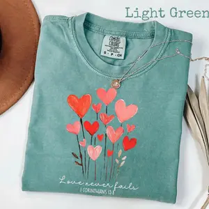 Comfort Colors Love Never Fails Valentine Shirt, Christian Valentine's Day Graphic Tee, Faith-based Love Shirt, Trendy Valentine Gift