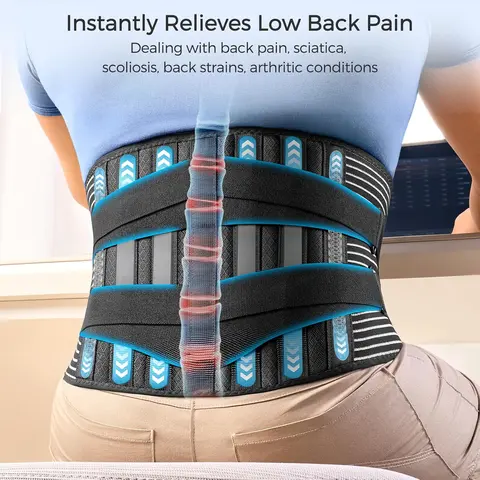 UGEM Unisex Adjustable Compression Waist Belt - Strong 6 Memory-Aluminum Stays, 16-Hole Breathable Mesh Fabric, Anti-Skid, Custom Fit, Steel Springs, Herniated Disc Lower Back Pain Relief, Work Wear Protective Gear, Adjustable Compression Belt