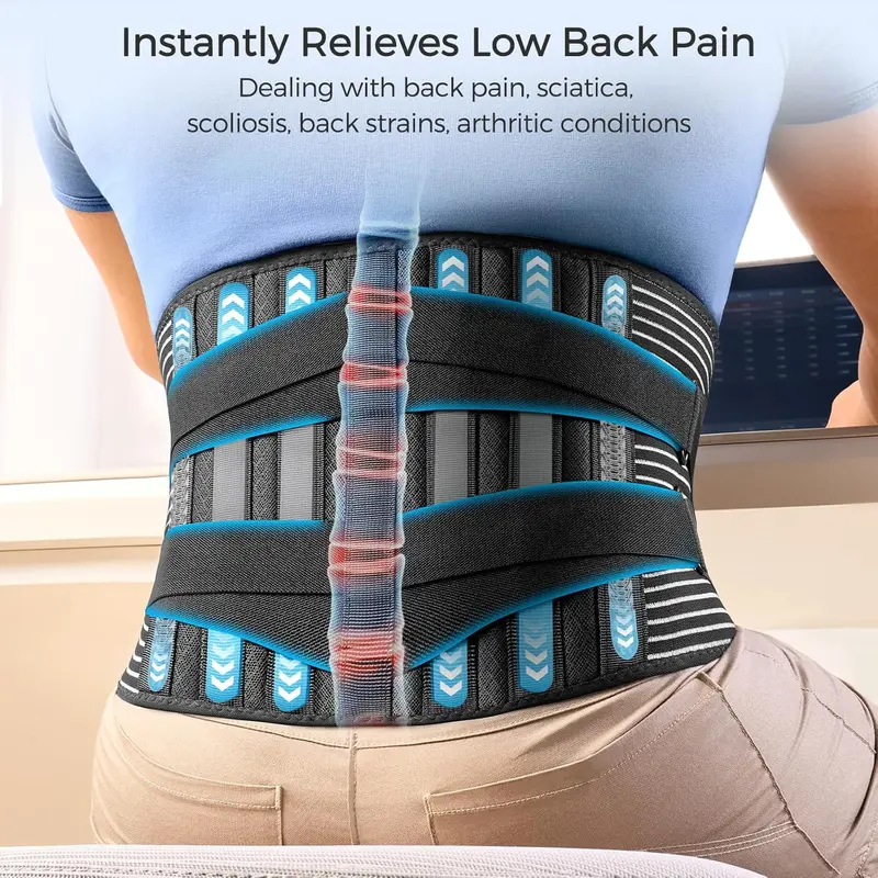 UGEM Unisex Adjustable Compression Waist Belt - Strong 6 Memory-Aluminum Stays, 16-Hole Breathable Mesh Fabric, Anti-Skid, Custom Fit, Steel Springs, Herniated Disc Lower Back Pain Relief, Work Wear Protective Gear, Adjustable Compression Belt