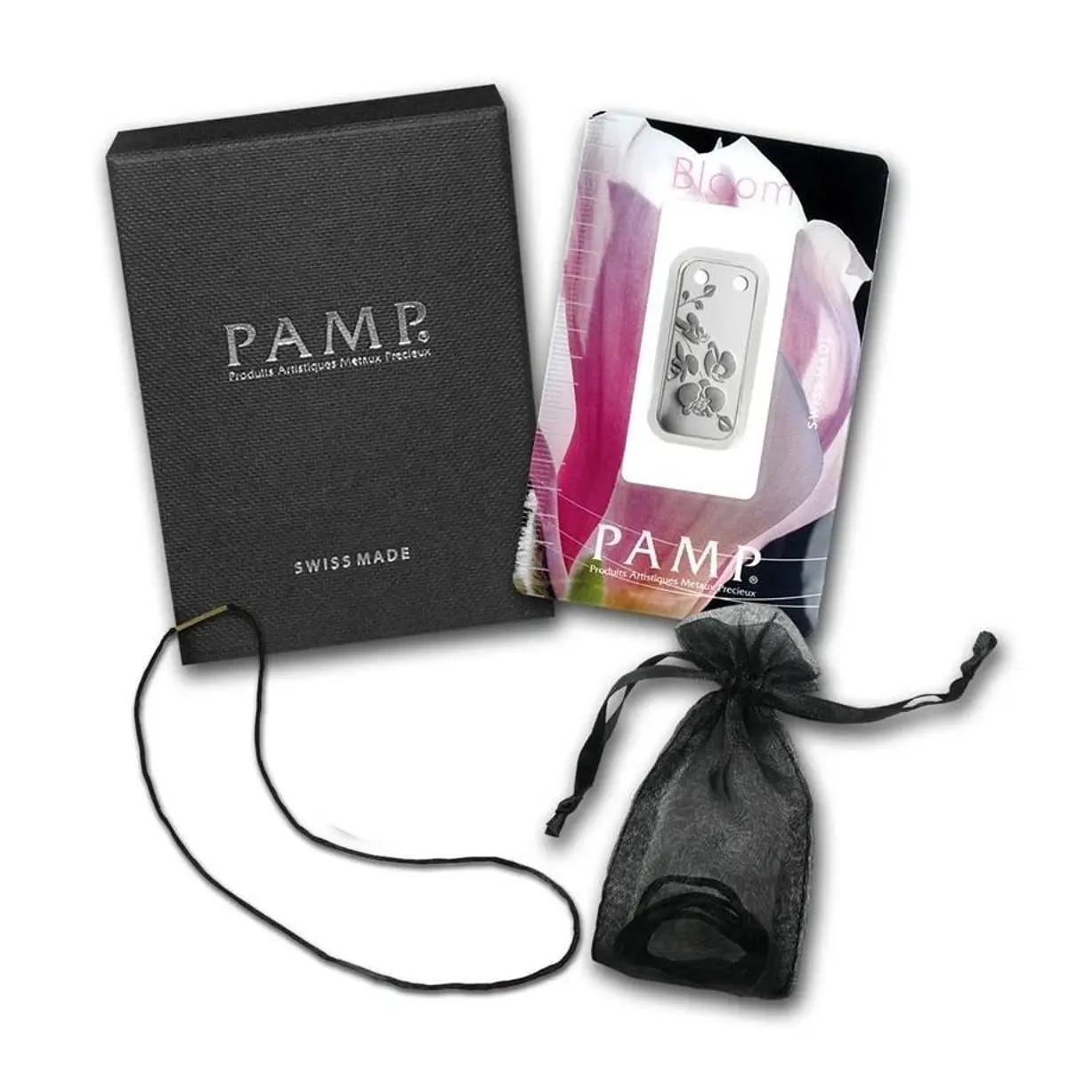 Pamp Suisse Ingot Bloom Orchid Pendant 1/5 oz Silver Bar w/ Box & Bag