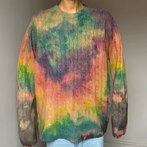 Mens XL dark pastel rainbow cardigan cable knit sweater