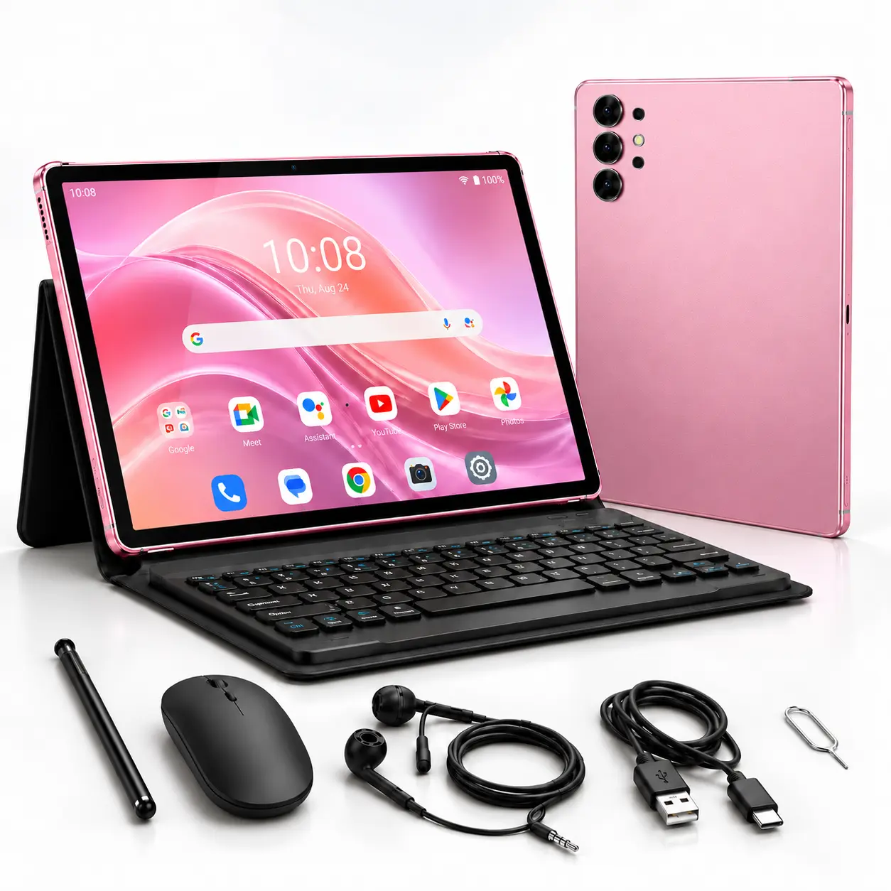W&O Android 15 Tablet Bundle with Keyboard, Mouse & Stylus, 10/11 Inch Tablet, 256GB Storage, Protective Case, Dual-Band WiFi, Everyday Use & Entertainment