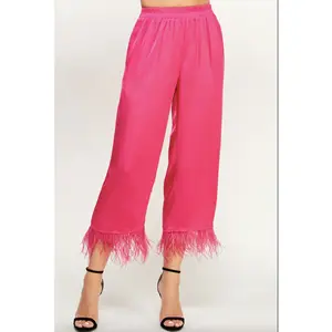 Fuchsia Feather Trimmed Pants
