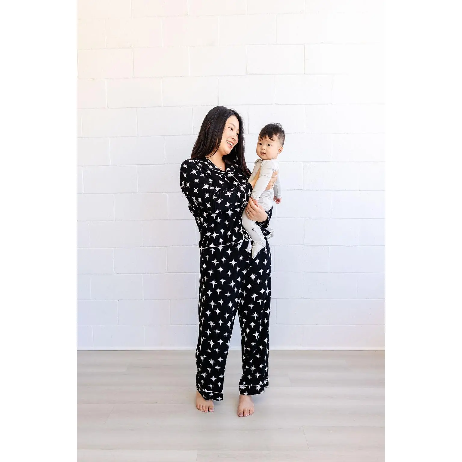 Long Pajama Set for Postpartum Women | Postpartum Essentials - Nursing Friendly | Bamboo Fabric | Sparkle Stars Pajamas for New Moms | seesee