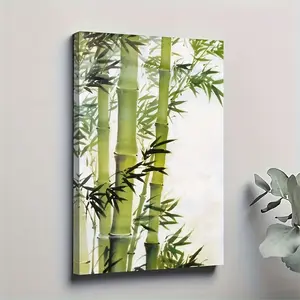 1 piece of elegant bamboo sacred canvas art, oil painting poster, solid wood frame, 11.81 x 17.72inch, wall hanging decoration with hooks, suitable for living room, office, bar, courtyard - serene green bamboo design, bamboo decoration