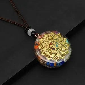 Natural Stone Colorful Gravel Necklace Resin Epoxy Wrapping Powder Crystal Yoga Pendant Necklace Semi-precious Stone Sweater Chain