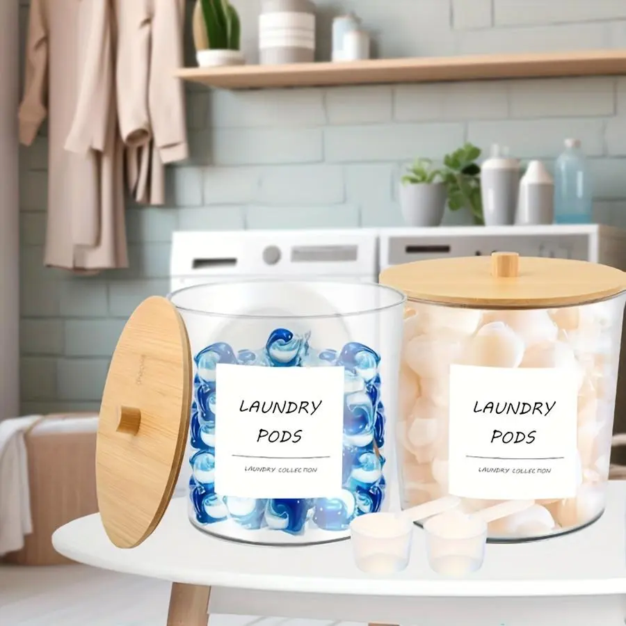 Laundry Detergent Storage Container, Detergent Powder Storage, 1/2 Counts Laundry Detergent Organizer with Spoon & Labels & Lid, Laundry Pod Storage Container for Home Bathroom, Plastic Kitchen Canisters Set