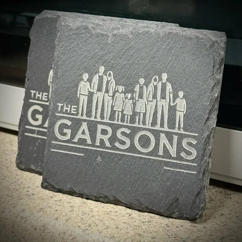 Personalized Slate Family Coasters – Custom Engraved Drink Coasters, Rustic Home Decor, Housewarming & Wedding Gift Tableware
