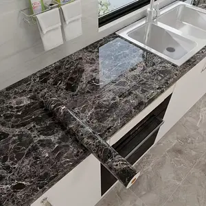 Marble Look Self-Adhesive Rectangular Roll Kitchen Wall Sticker - PET Material with Triple Protection, Waterproof, Oil-Proof, High-Temperature-Resistant, Moisture-Resistant Home Decor Sticker