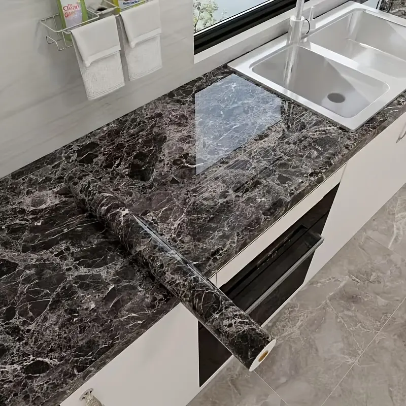 Marble Look Peel-and-Stick Rectangular PET Kitchen Wall Sticker Roll - Triple Protection, Waterproof, Oil-Proof, High-Temperature-Resistant, Moisture-Resistant Home Decor Sticker, Peel-And-Stick Wall Stickers