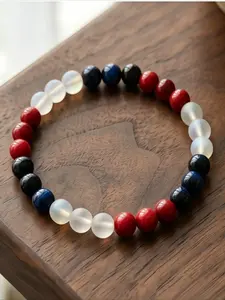 One red/blue/white tri-color natural stone beaded bracelet, featuring an elegant and vintage color palette.