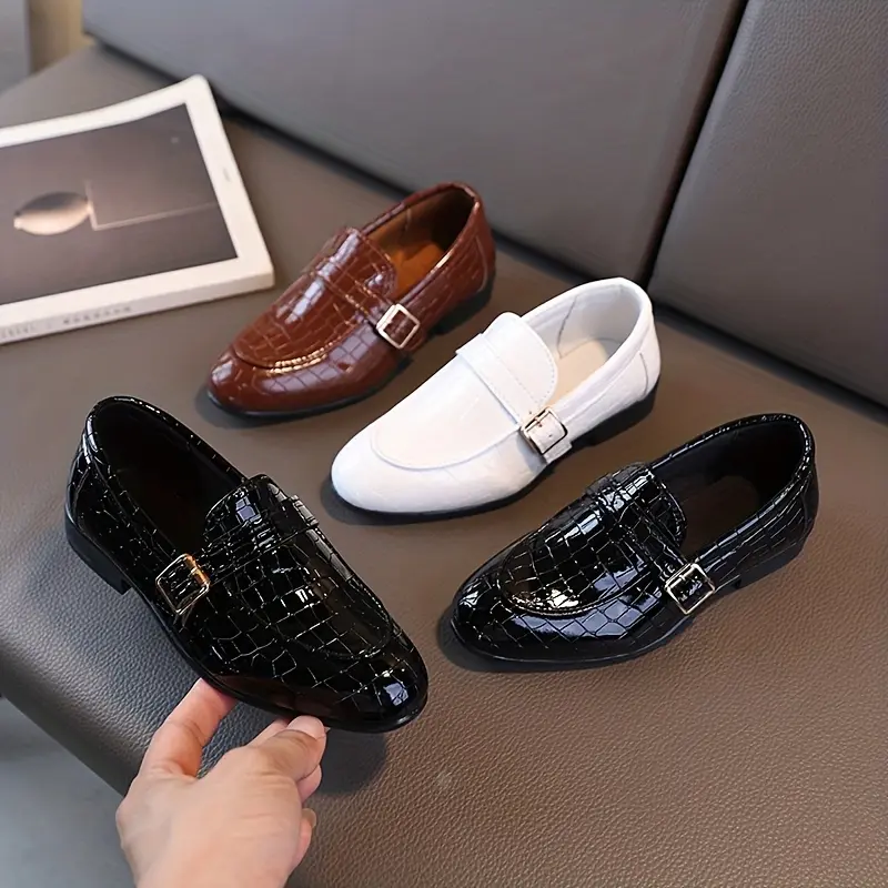 Boys' Slip-On Loafers, Pointed-Toe Fashion Dress Shoes in Synthetic PU Leather, Comfortable Footwear for Kids, Casual, Pointed Toe Style, Junior, Play‑Ready Flat