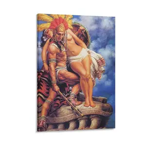 Aztec Warriors And Aztec Women Poster Mexican Calendar Legendary Art Poster Decor Print