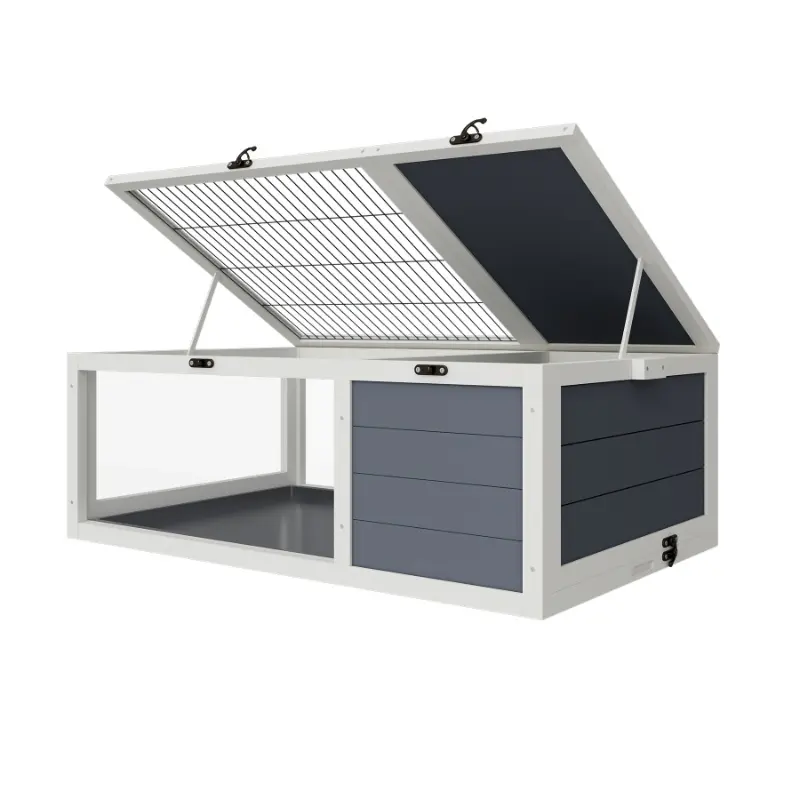 39.5in Eco-Friendly Paint Wood Tortoise House - Indoor & Outdoor Turtle Habitat Reptile Cage with 360° View, 2 Removable Waterproof Trays, Easy-to-Clean for Small Lizards