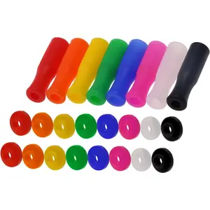 8 count Multi Color  Grade  Straws Tips Covers and 16 count Straw Silencers Anti-scald/Cold Straw Cover for 1/4 Inch Wide (6MM OD) Stainless Steel Straws,8 Colors