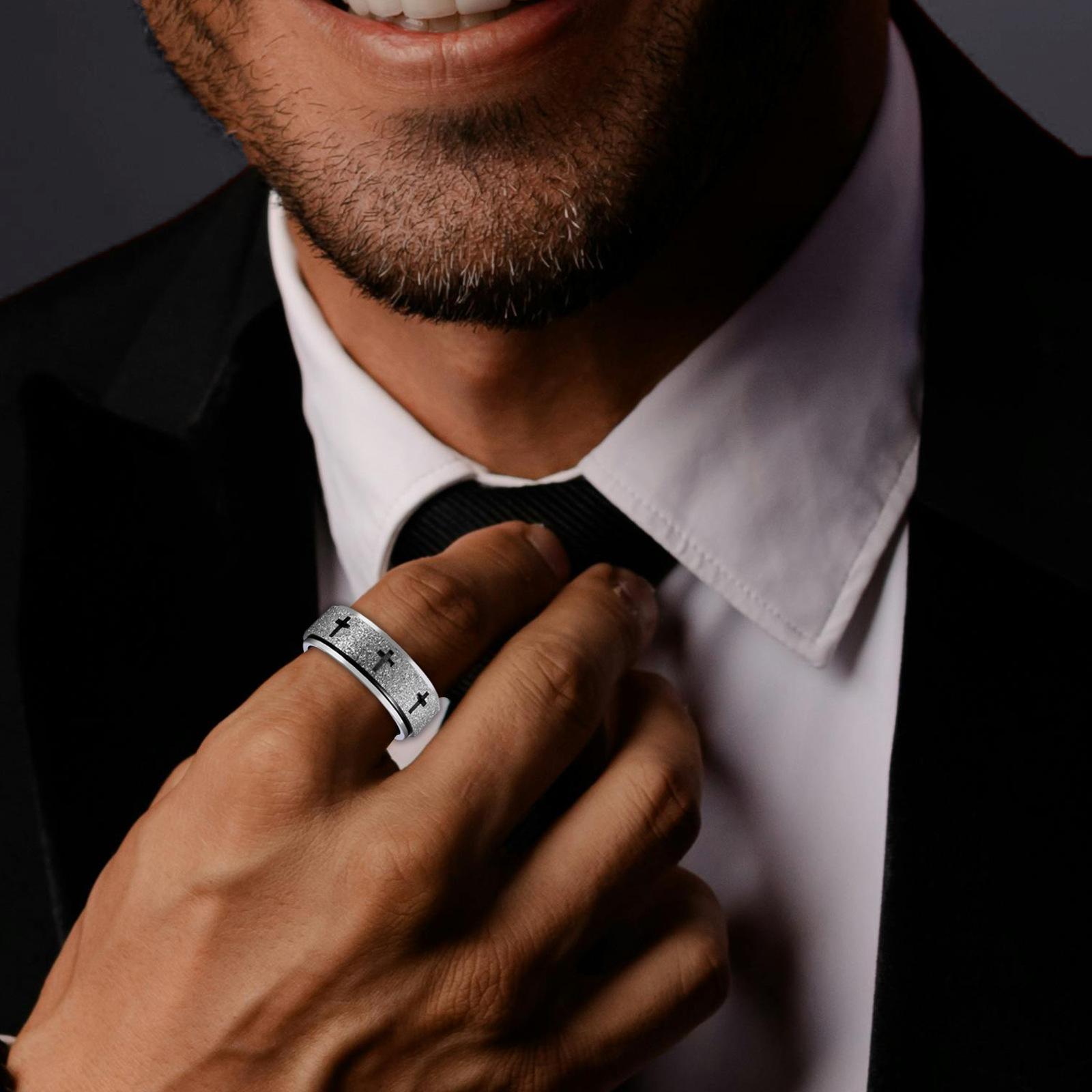 YEAHLOVE Vintage Cross Spinner Statement Ring | Retro Band for Everyday Wear, Anxiety Relief & Good Fortune