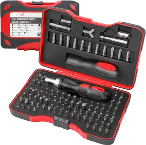 101 count Multi Bits  & Ratcheting Handle Tool Set Kit. Complete 1/4 Hex Screwdriving with Tamper Proof  Driver Bits