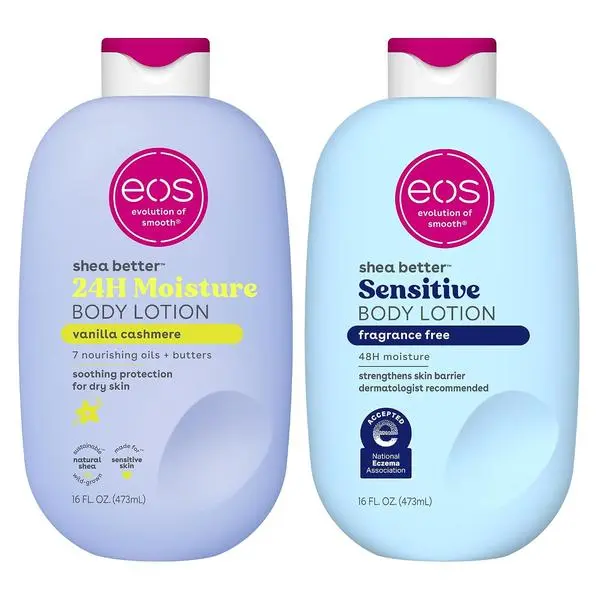 Bundle of eos Shea Better Body Lotion- Vanilla Cashmere + Fragrance Free, 24-Hour Hydration Skin Care, 16 fl oz